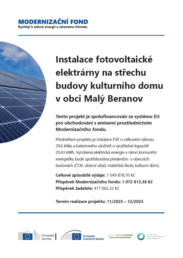 Fotovoltaická elektrárna na střeše kulturního domu