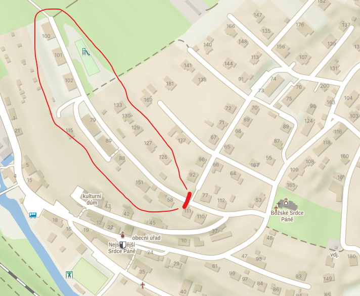 Překop vozovky, uzavřená oblast