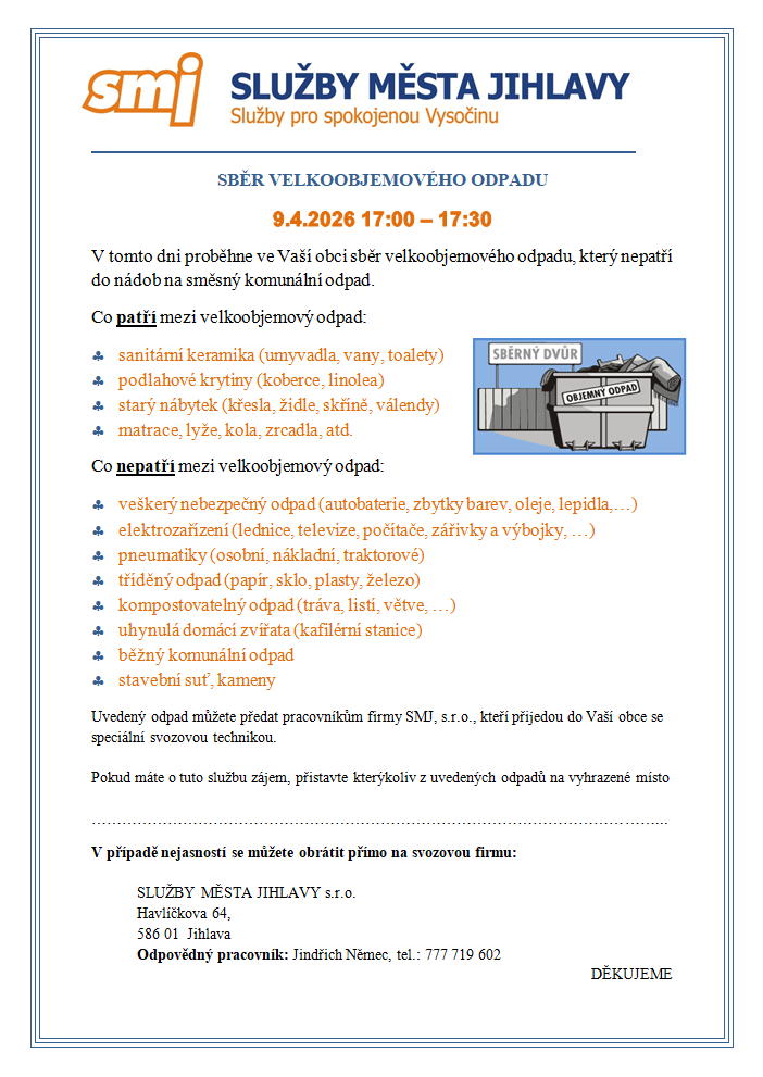 Svoz velkoobjemového a nebezpečného odpadu